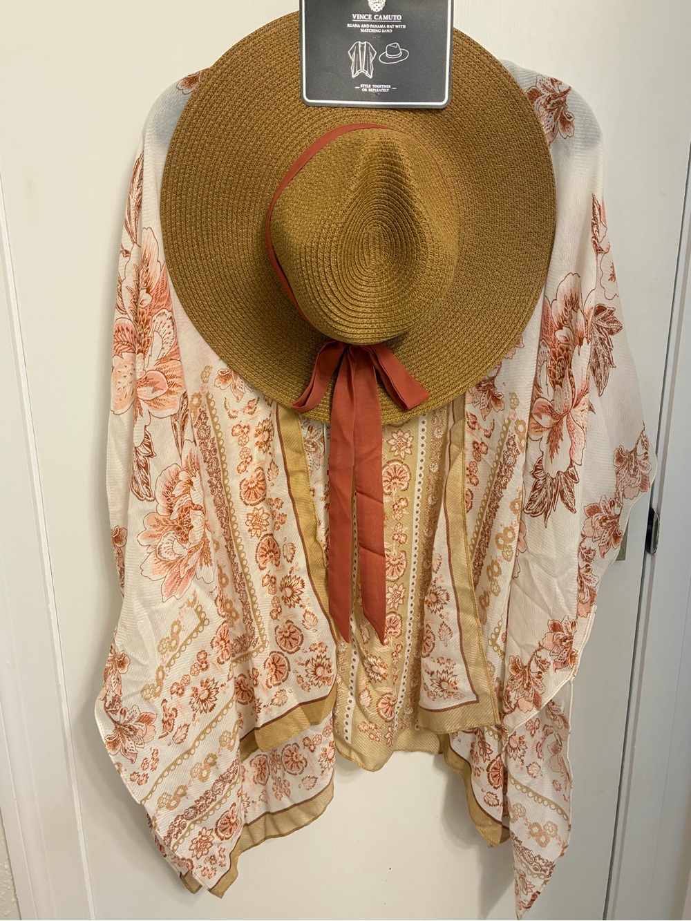 Vince Camuto Straw Sun Hat and Peach Floral Kimono Set. New With Tags. - Picture 6 of 6